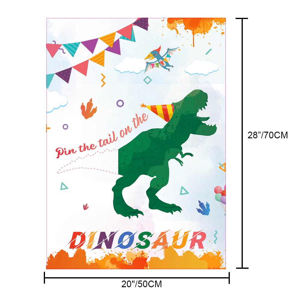 Pin The Tail On The Dinosaur Game -Dinosaur Party Games For Kids Boys With 21'' X 28'' Poster, Reusable Tails Party Supplies For