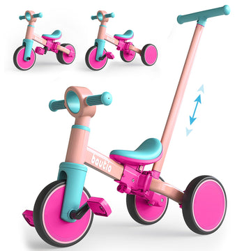 Bautia Kids Tricycle with Push Handle for Toddlers 1-4 Years Old Boys Girls Gift, 5 in 1 Baby Balance Bike for Toddlers 1-3 with