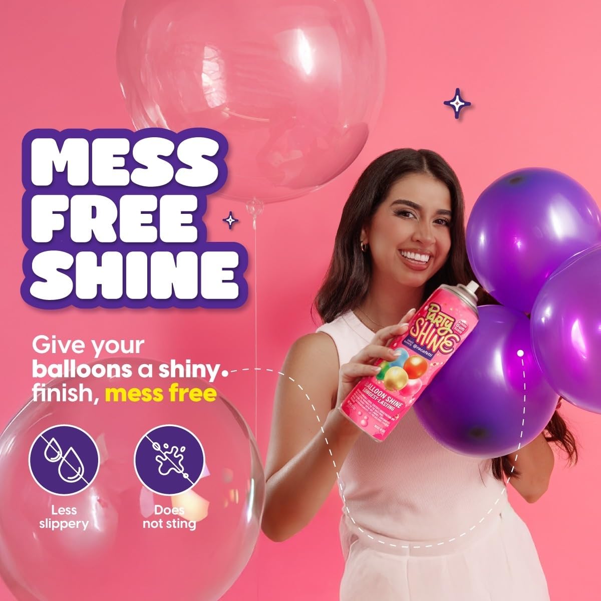 Shiny Fiesta Party Shine Bubble Gum Balloon Spray, 13oz Silicone, Waterproof Non-Slip, Sweet Bubble Gum Scent