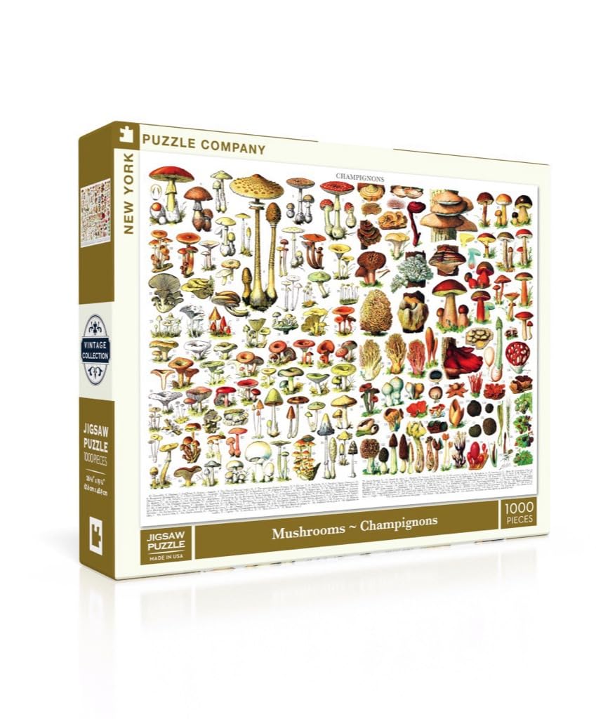 New York Puzzle Company 1000-Piece Jigsaw Puzzle - Vintage Mushrooms by Adolphe Philip Millot, Cardstock