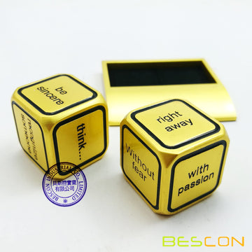 Bescon Promotional Motivational Solid Metallic Dice Set, 2pcs Motivational Desktop Metal Dice Set One Inch D6, Matt Golden Finis