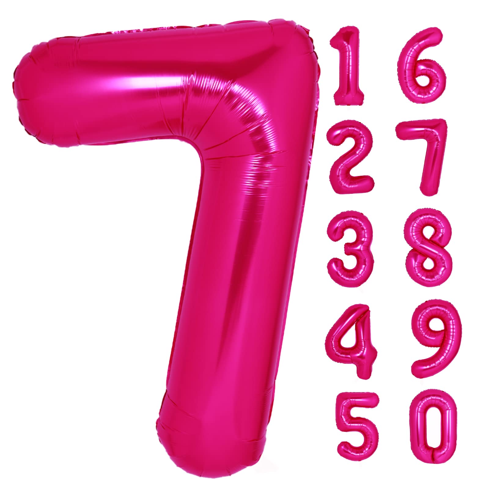 40 Inch Giant Hot Pink Number 7 Balloon, Helium Mylar Foil Number Balloons For Birthday Party, 7Th Birthday Decorations For Kids