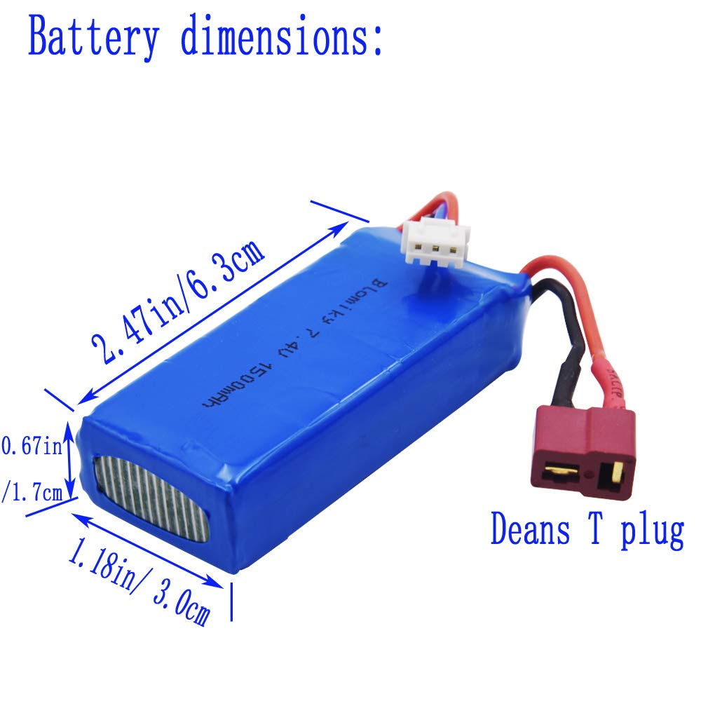 Blomiky 2 Pack 7.4V 1500mAh 40C Lipo 11.1Wh Rechargeable Battery T Plug and USB Charger Cable Suitable for 300E 302E 9155 9156 a