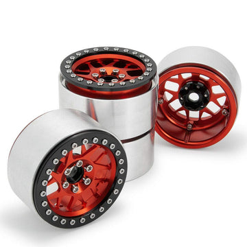 4Pcs 2.2'' Rc Aluminum Beadlock Wheels W/Hubs For For For 1/10 Rc Axial Wraith Rr10 Yeti Scx10 D90 Trx4 Cc01 (Red)