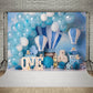 Boy One Birthday Party Backdrop Blue White Hot Air Balloon Little Bear Photography Background 1St Birthday Photo Booth Kids Boys