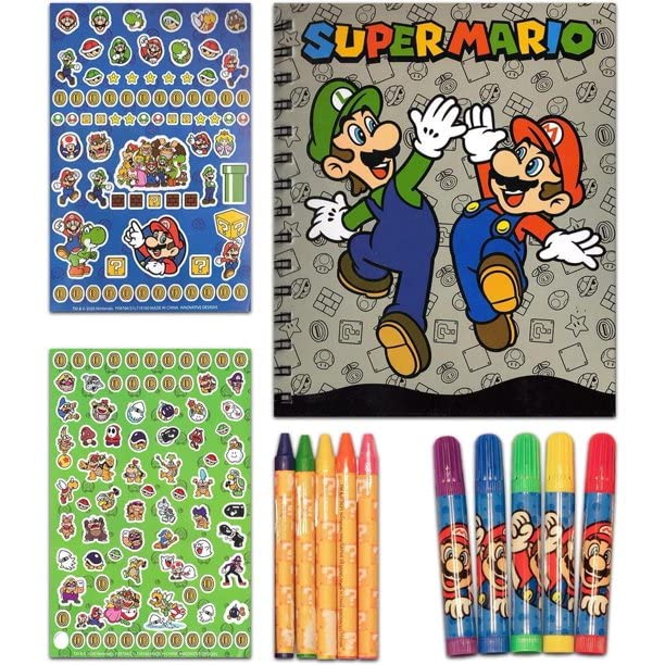 Nintendo Super Mario Sketchbook Set for Kids, Toddlers ~ 3 Pc Bundle With Mario Coloring Journal, Stickers, and More (Mario Draw