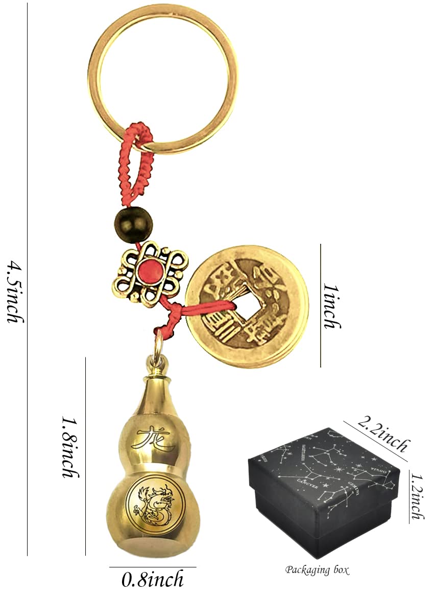 Adorinno 12 Zodiac Feng Shui Gourd Keychain - Brass Gourd, Lucky Coin, Bring Good Luck And Wealth, Chinese Style Decorative Pend