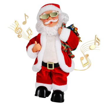 Sdenow Animated Santa Claus Shaking Belly Musical Santa Claus Singing Dancing Stuffed Christmas Santa Claus Toys Plush Electric Santa Dolls For Kids