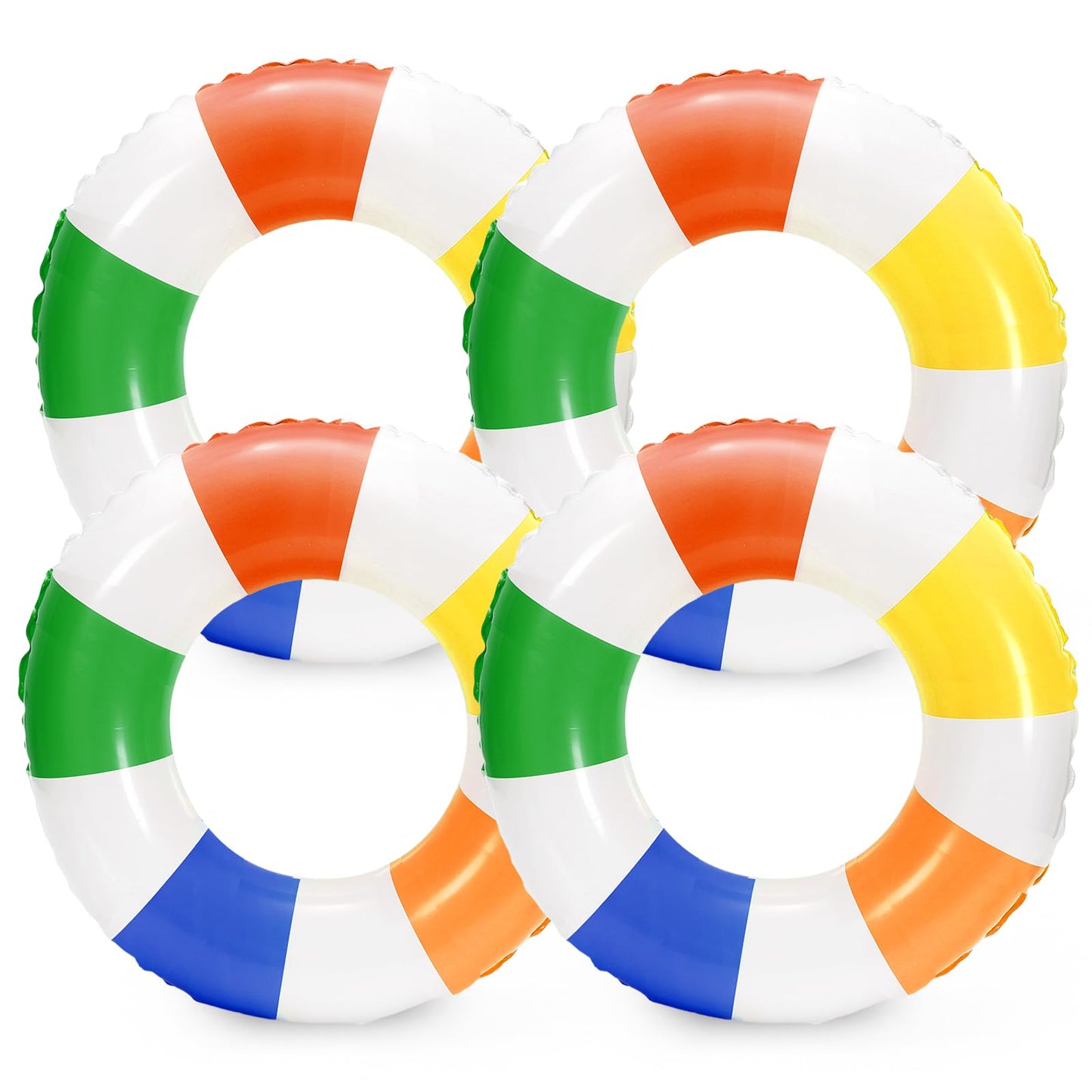 Whaline 4Pcs Rainbow Color Inflatable Swimming Float Toy Striped Swim Ring Fun Print Pool Lounger Tube for Teen Boy Girl Summer Swimming Beach Party  22.8 Inch