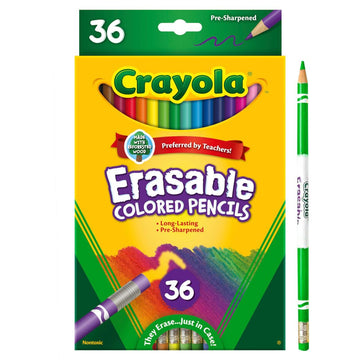 Crayola Erasable Colored Pencils, 36 Count, Wood, Original Color, Model 68-1036, Perfect for Ages 4-7, Great Stocking Stuffers