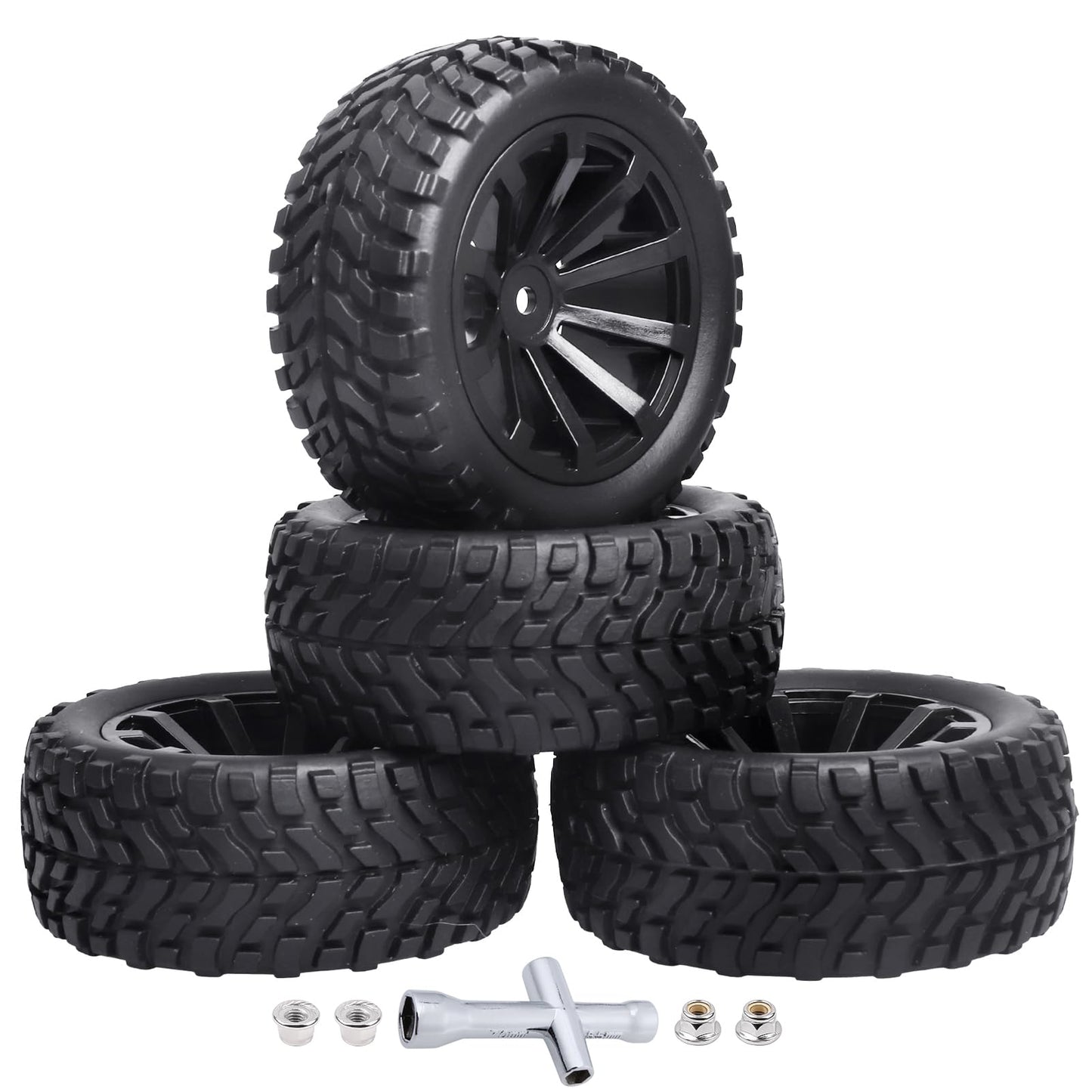 4Pcs 12mm Hex RC Wheels Tires Height 2.99 inch (76mm) for 1/10 On Road and 1/14 1/16 1/18 Scale Models Cars Truck Buggy with Foa