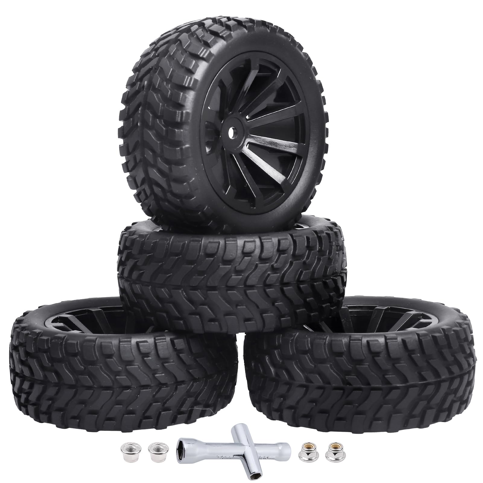4Pcs 12mm Hex RC Wheels Tires Height 2.99 inch (76mm) for 1/10 On Road and 1/14 1/16 1/18 Scale Models Cars Truck Buggy with Foa