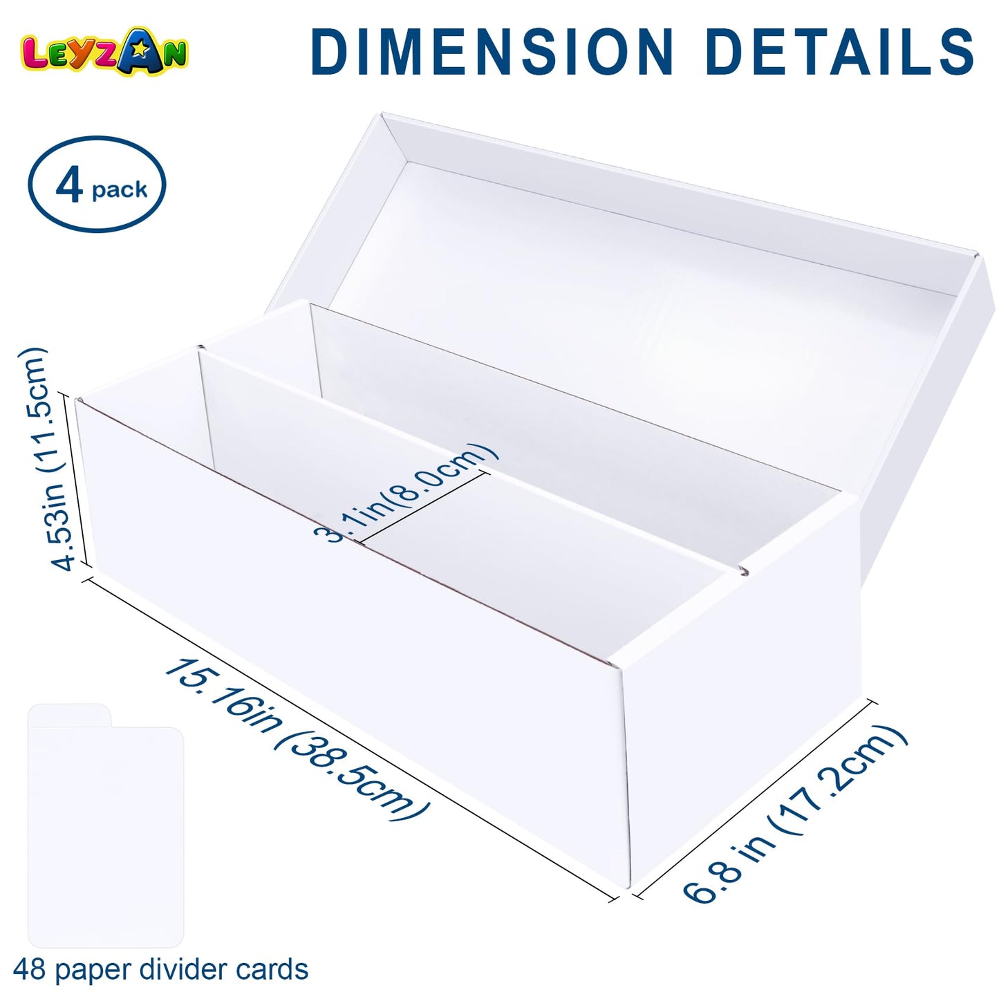 Leyzan Trading Card Storage Box 4 Pack-1600 Count Cardboard Organizer With Dividers For Mtg, Tcg, Sports, Toploader