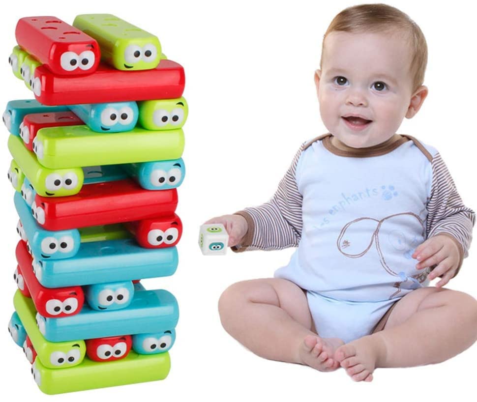 Wonuu Timber Tower Block Stacking Game Colored Cartoon Plastic Building Blocks Board Educational Toy Game