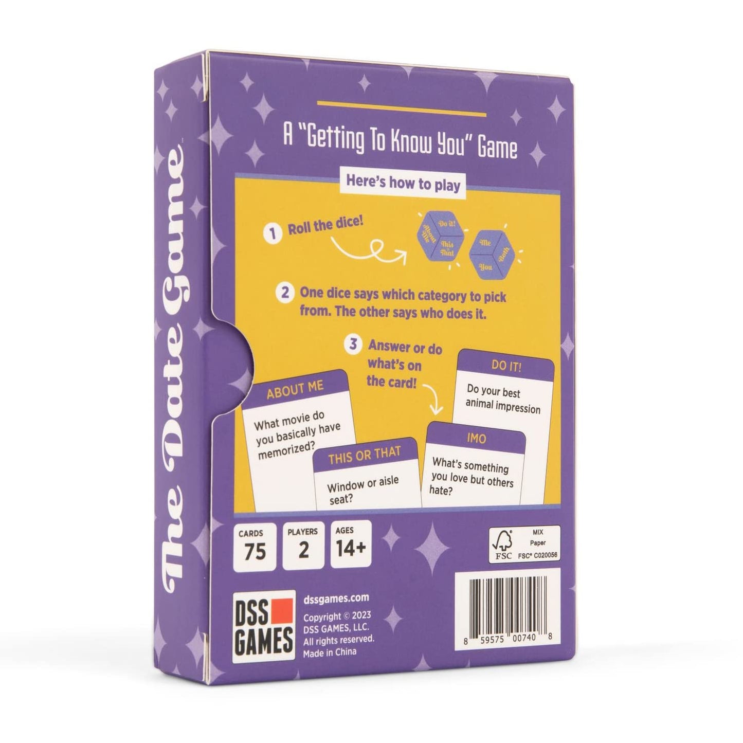 DSS Games Date Game for Couples - Fun Flirty Questions - Small Cardstock - Purple Yellow - Model DATEv1