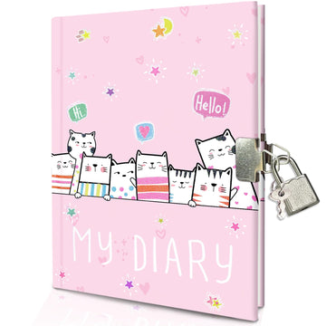 Ginmlyda Girls Diary With Lock For Kids, 7X5.25 Inches 112 Lined Pages Secret Cats Notebook For Girls Journal With Lock For Kids