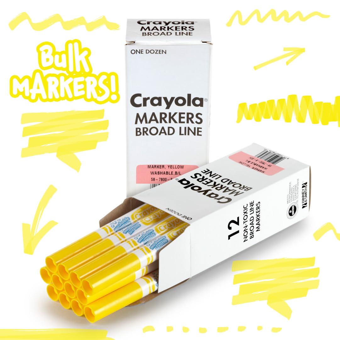 Crayola Washable Markers - Yellow (12Ct), Kids Broad Line Markers, Bulk Markers For Classrooms & Teachers