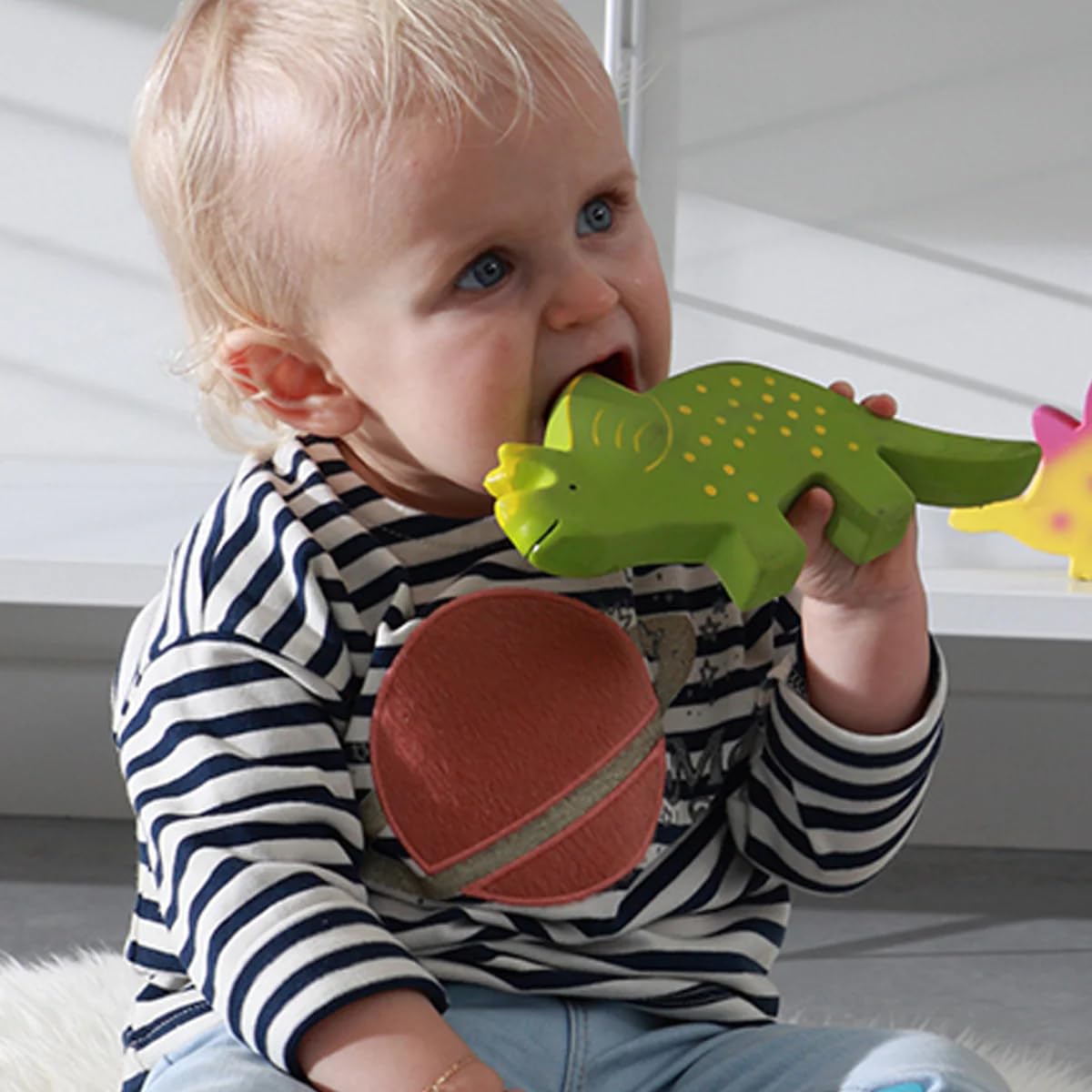 Tikiri My First Dino Baby Triceratops Natural Rubber Toy (Green)