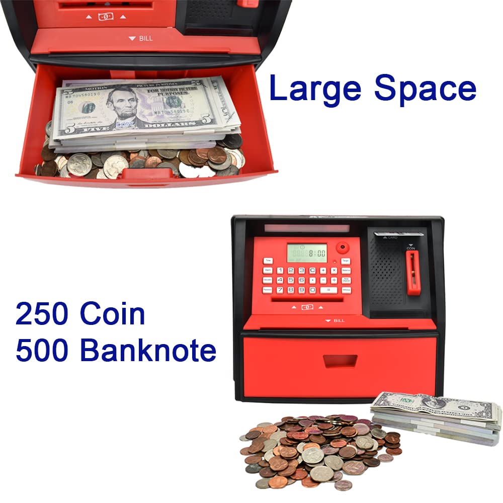 ApgBnk ATM Savings Bank with Debit Card, Electronic Piggy Bank for Real Money, Coin Recognition, Targets Setting, Password Login