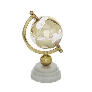 Deco 79 Marble Globe With Marble Base And White Base, 5' X 5' X 11', Gold
