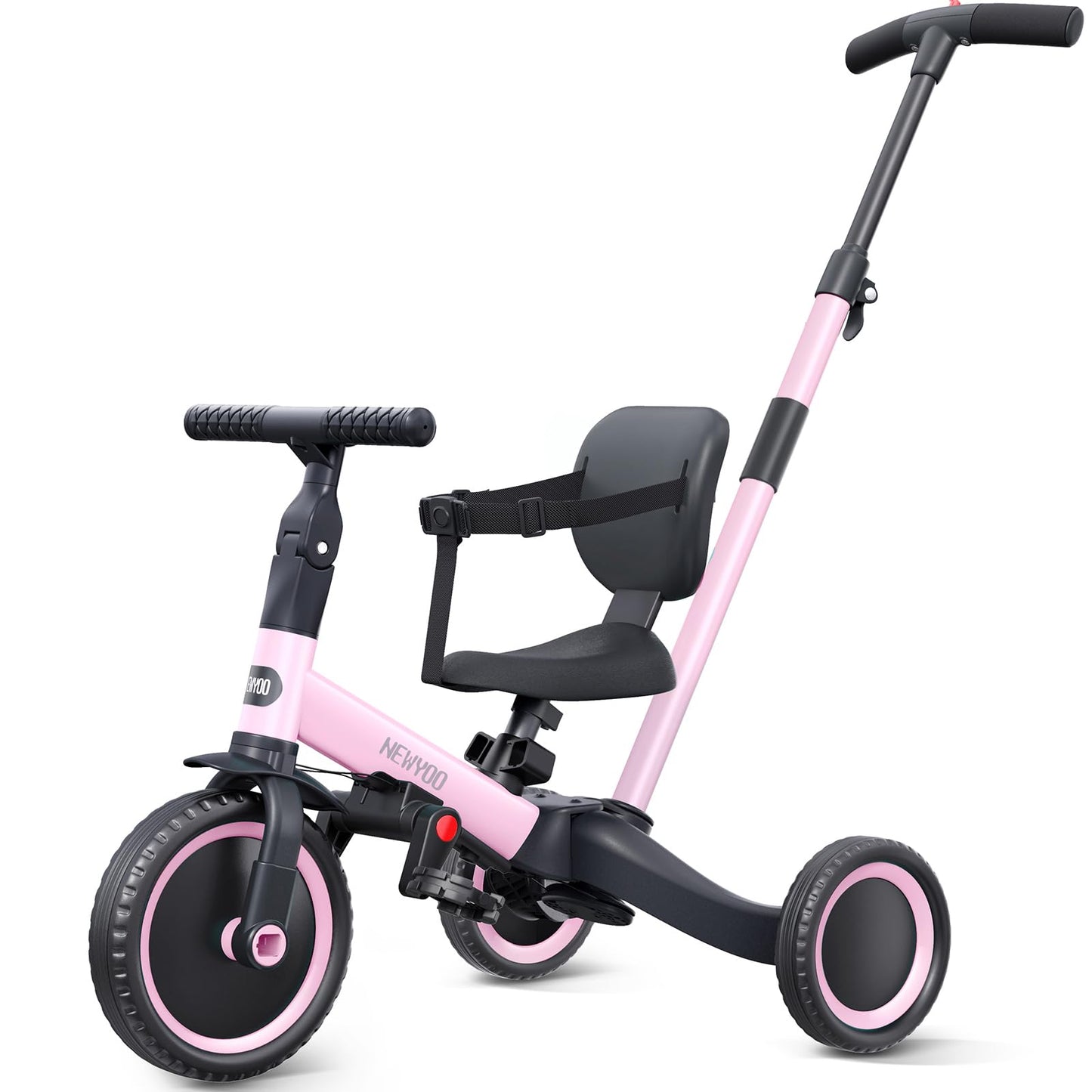 newyoo Toddler Tricycle TR007, Large Pink Bike with Push Handle, Backrest & Safety Belt for 1-3 Year Olds