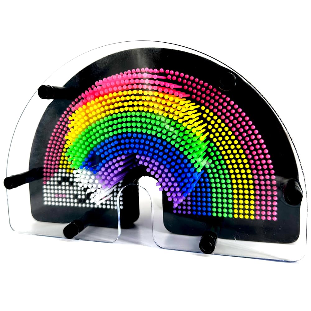3D Pin Art Sensory Toy Size 8X4 Inches Needles Pin Impression Toy Intellectual Fun Rainbow Toys(Smiling Rainbow)