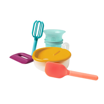 Boon Intro Toddler Food Prep Set - Kids' Kitchen Tools - 5 Unique Toddler Kitchen Accessories Includes Spatula, Egg Cracker, Cho