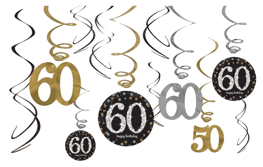 Hanging Ceiling Decor, Coxeer Ceiling Ornaments Birthday Party Favor Ornament 30 50 60 Number Hanging Swirl Set