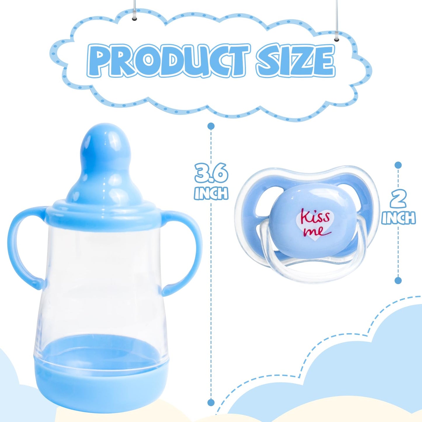 Aori Reborn Baby Dolls Accessories Blue Magnet Pacifier & Feeding Bottle Set For Lifelike Baby Boy Dolls