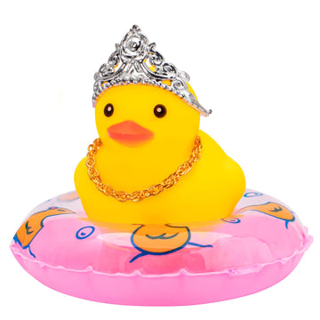 Wonuu Car Duck Rubber Duck Car Ornaments Duck Car Dashboard Decorations With Cute Headband Swim Ring Necklace Sunglasses, C-Female Crown&Gold Chain&Pink