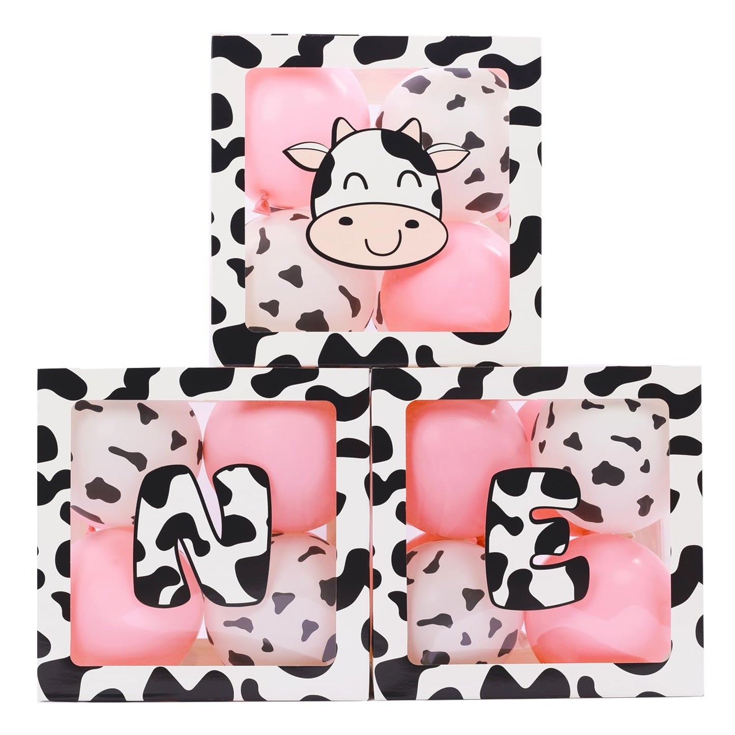 Holy Cow Im One First Birthday Decorations Girl, One Balloon Boxes With Cow And Pink Balloons, One Blocks For Cow Farm Western T