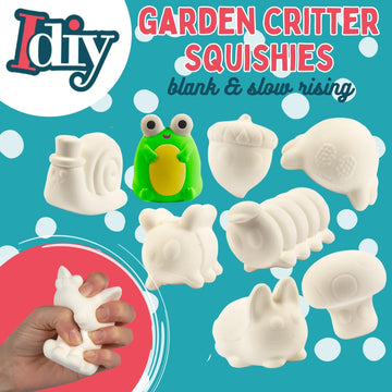 Party Craft Kit Jumbo Cute Critters Squishies (8 Unique Garden Animals) White Kawaii Scented Slow Rising Squishy Toys, Paint, Sc