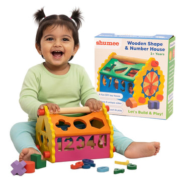 Shumee 6-In-1 Wooden House Shape Sorter Toys For Kids (1+Yr) With Clock | Learn Numbers, Shapes, Colors & Time | Gift For 1 Year