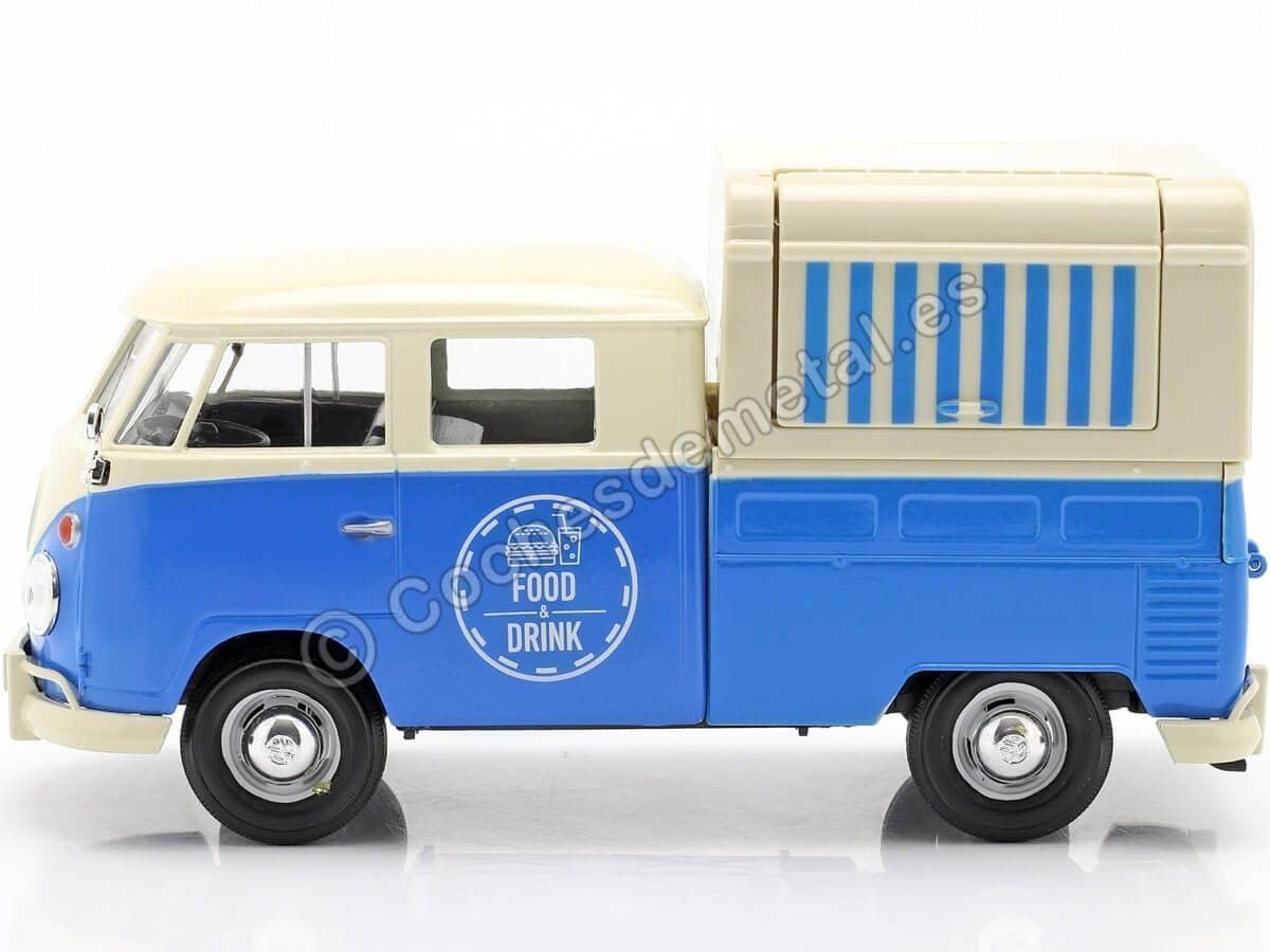 Motormax Volkswagen Type 2 (T1) Pickup Food Truck Cream And Blue 1/24 Diecast Model Car