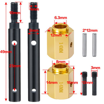 RCLIONS Steel Stub Axle with Brass Extended Wheel Hubs Hex +14mm for TRX4 1/10th RC Crawler Car