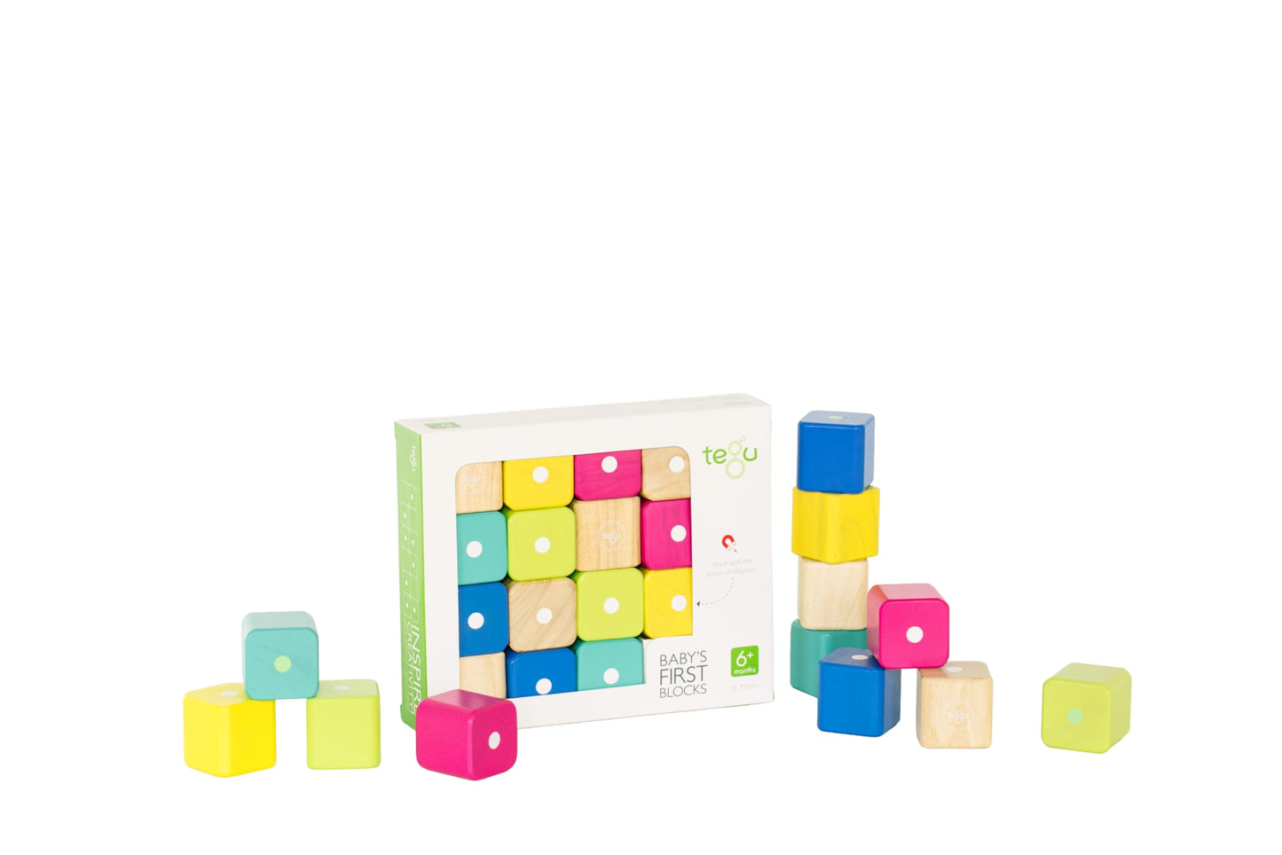 Tegu 15 Piece Magnetic Babys First Building Blocks, Tints
