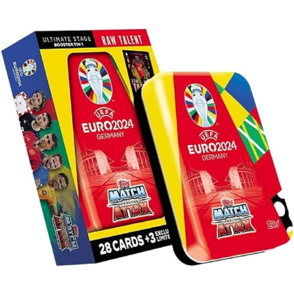 Topps Official Euro 2024 Match Attax - Booster Tin - Contains 28 Euro 2024 Match Attax Cards Plus 3 limited availability Limited Edition Cards!