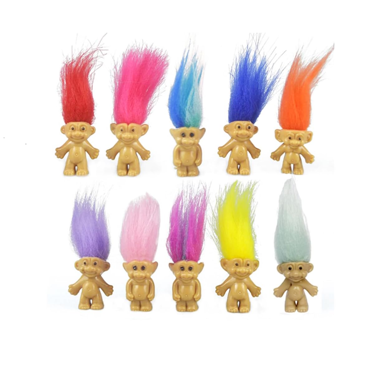10Pcs Mini Troll Dolls, Troll Toys Vintage Lucky Trolls Dolls Action Figures 1.2' Cake Toppers Chromatic Adorable Cute Little Guys Collection, School Project, Arts Crafts, Party Favors
