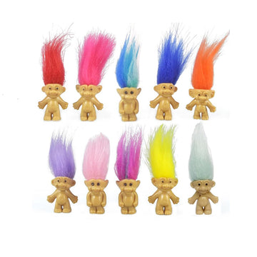 10Pcs Mini Troll Dolls, Troll Toys Vintage Lucky Trolls Dolls Action Figures 1.2' Cake Toppers Chromatic Adorable Cute Little Guys Collection, School Project, Arts Crafts, Party Favors