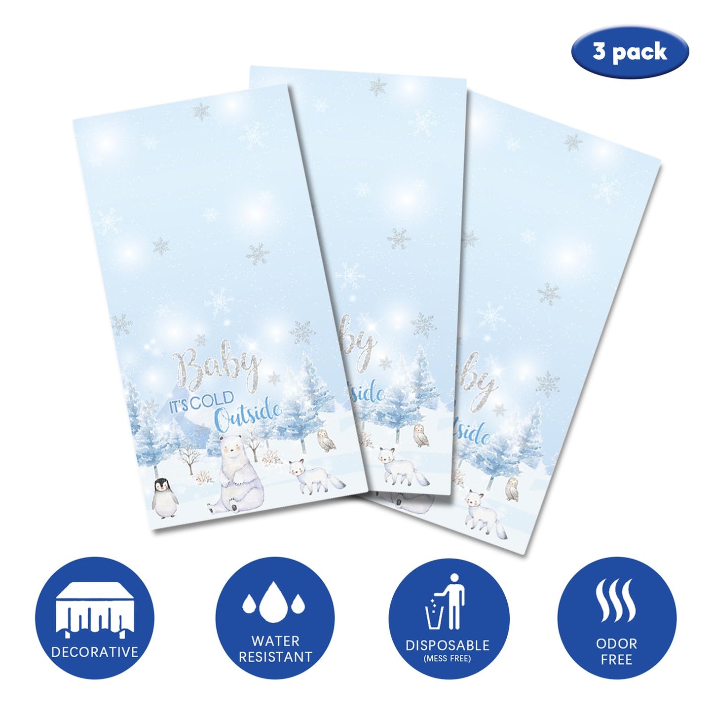 JVORFDG 3pcs Winter Woodland Tablecloth Baby Shower Table Cover Baby Its Cold Outside Theme Table Decorations Arctic Animals Pl
