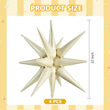 Toniful 4 Pcs 22Inch 4D Cream White Explosion Star Mylar Balloons 14Point Star Balloons For Party Backdrop Christmas,New Year Bi