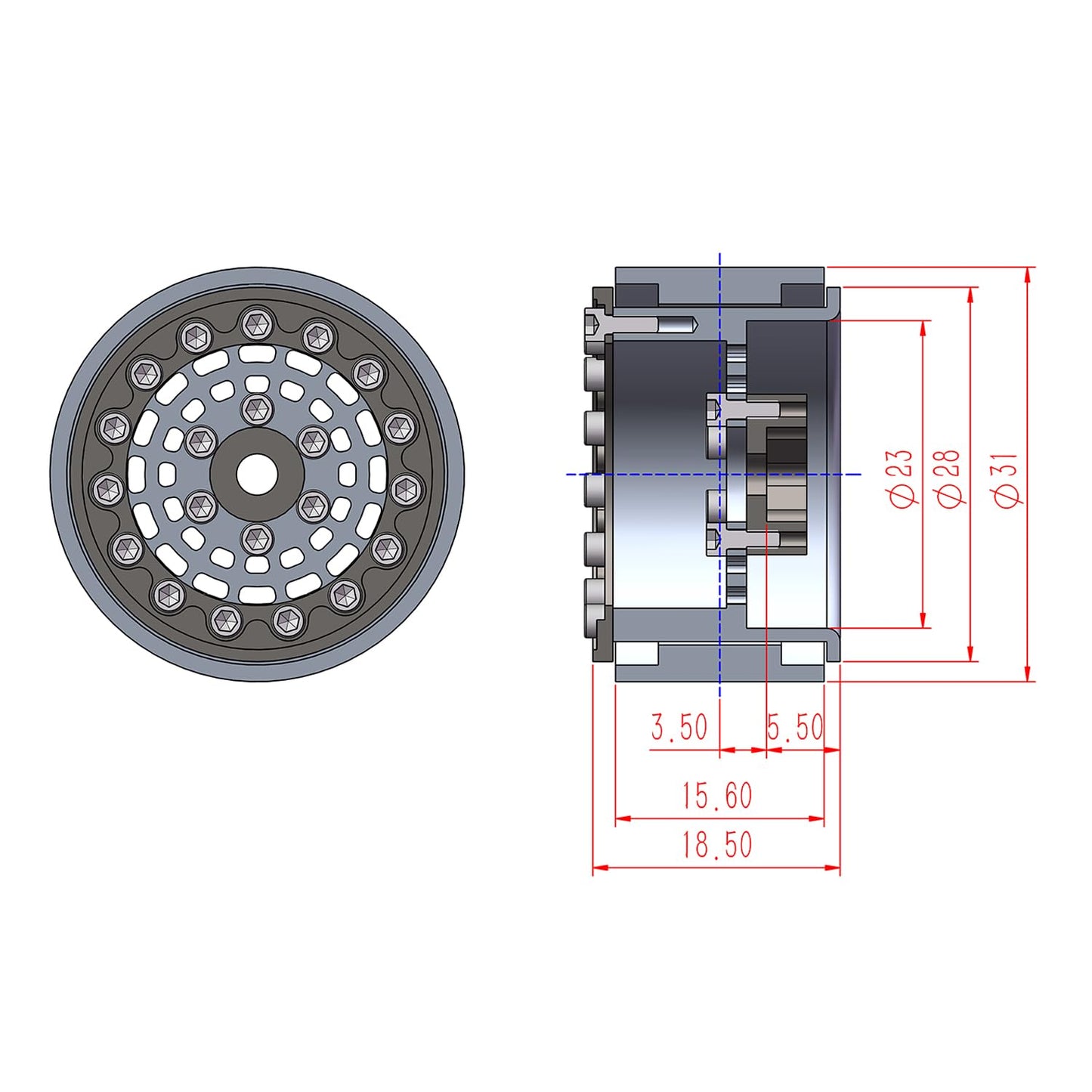 TCRC 4PCS Aluminum Deep Dish 1.0 Inch Beadlock Wheels Hubs for 1/24 Axial SCX24 TRX4M FCX24 Redcat Ascent-18 HPI Venture18 1/18