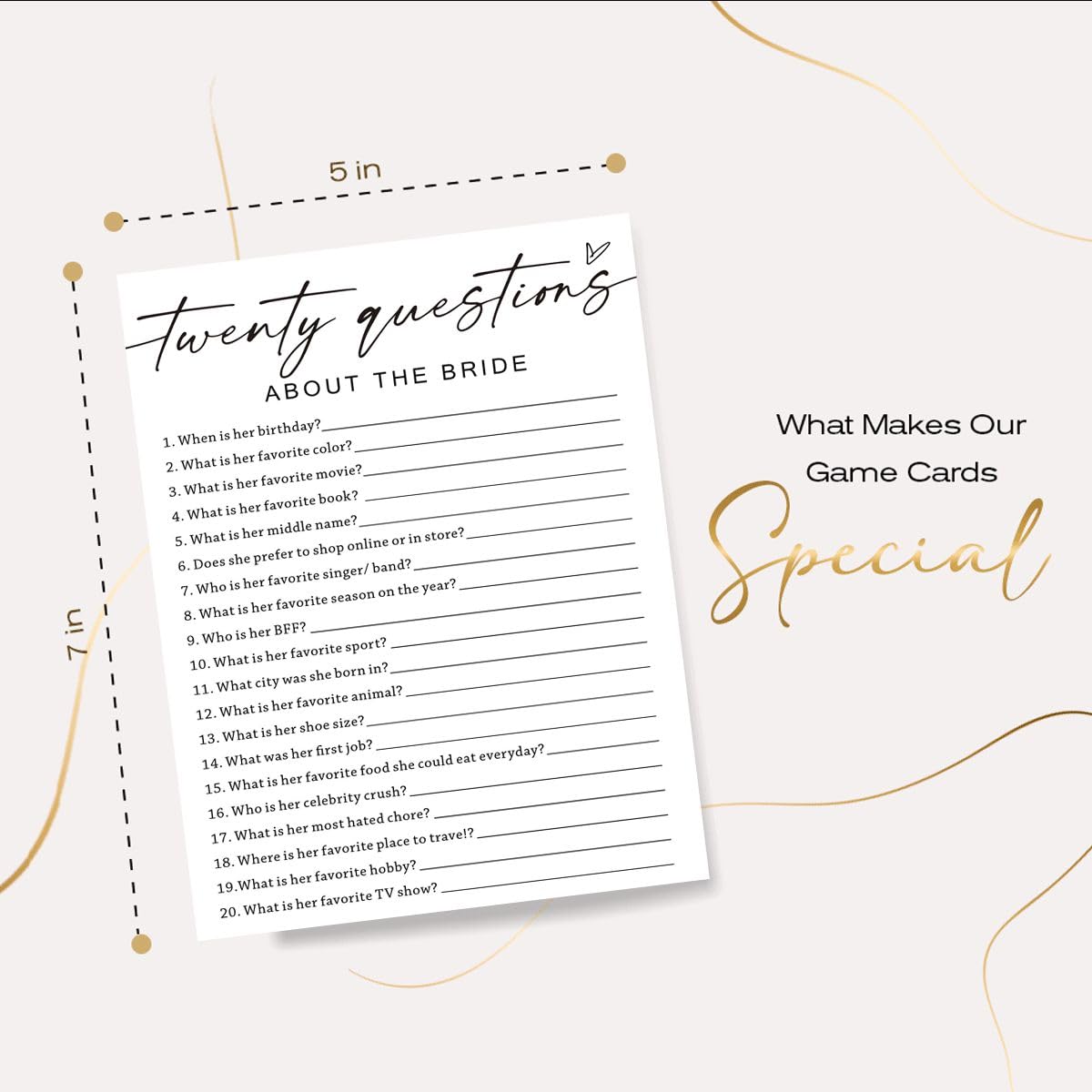 Wybgno Wedding Shower Games Cards, Twenty Questions About The Bride, Bridal Shower Games 25 Guests, Engagement Party Wedding Gam