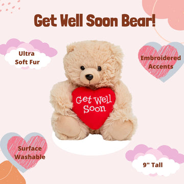 Ganz 9'' Get Well Soon Gifts For Kids Get Well Soon Gifts For Women Feel Better Teddy Bear With Red Heart Stuffed Animal For Com