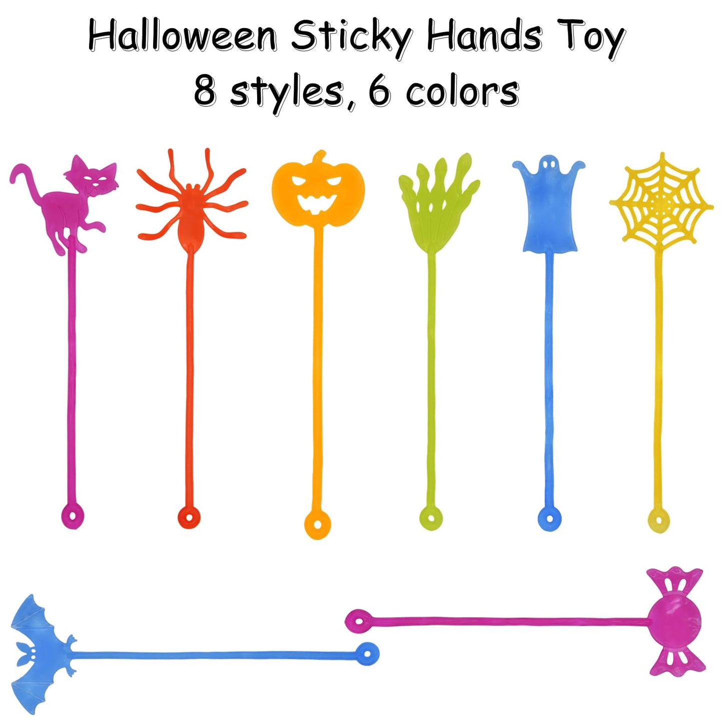 Howzcci 32 Pack Halloween Sticky Hands Toys Spider Web Cat Bat Pumpkin Candy Ghost Sticky Stretchy Toys for Kids Girls Boys Hall