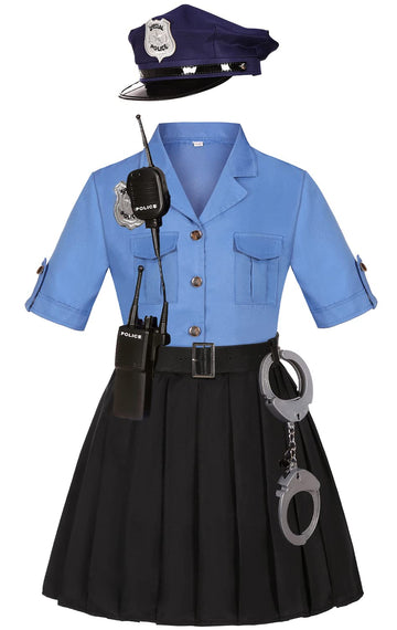 Kidin Police Officer Costume For Kids Cop Costume For Girls Police Dress Up Halloween Cosplay Birthday Gift