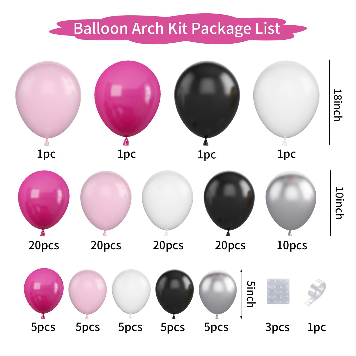 Pink And Black Balloon Garland Kit, Black Balloon And Hot Pink Balloon With Macaron Pink Hot Pink Black White Silver Balloon For