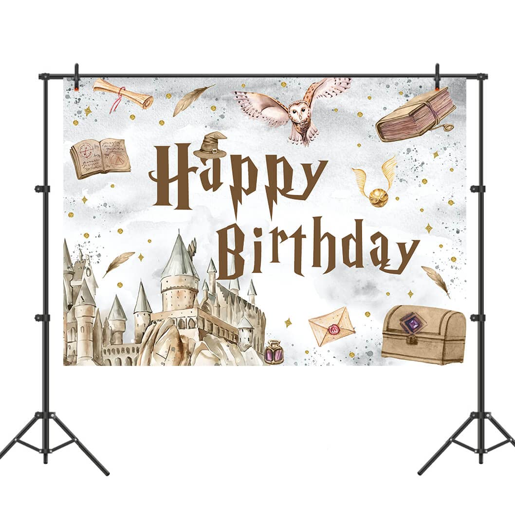 Tewess Wizard Birthday Backdrop - Vinyl Magic School Banner 7x5ft for Kids - Witch & Wizard Theme Decorations