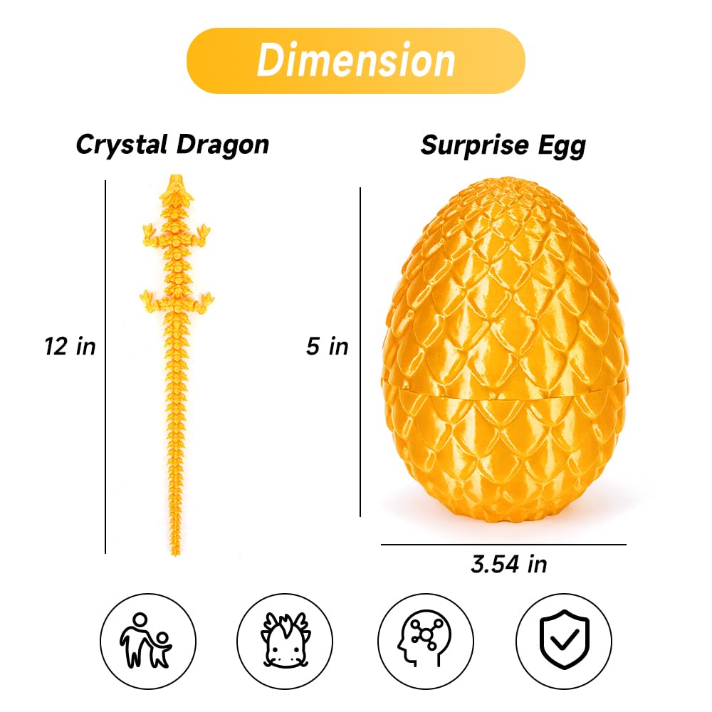 3D Printed Dragon Egg, Mystery Crystal Dragon Egg Fidget Toys Surprise, Easter Eggs Articulated Crystal Dragon Eggs With Dragon