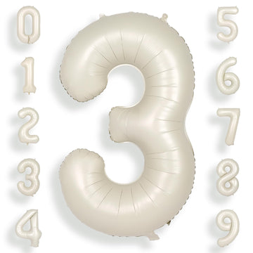 Suwen 40 Inch Cream White Large 3 Number Balloons Big Foil Helium Number Balloons 0-9 Jumbo Happy 3Rd Mylar Birthday Party Decor